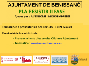 L'Ajuntament de Benissanó anuncia el Pla Resistir Fase 2